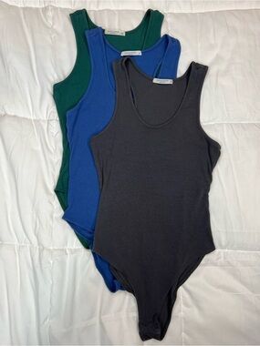 MANGO Ribbed Tank Bodysuit - Black, Blue, Green (3-Pack)